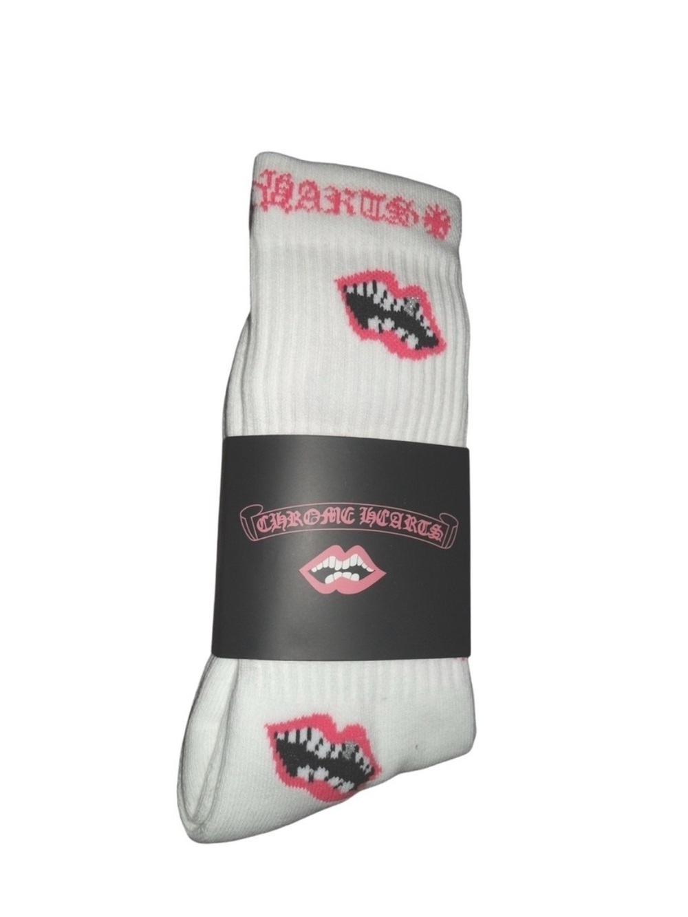 Chrome Hearts Chomper Pink Lips Socks  in White.